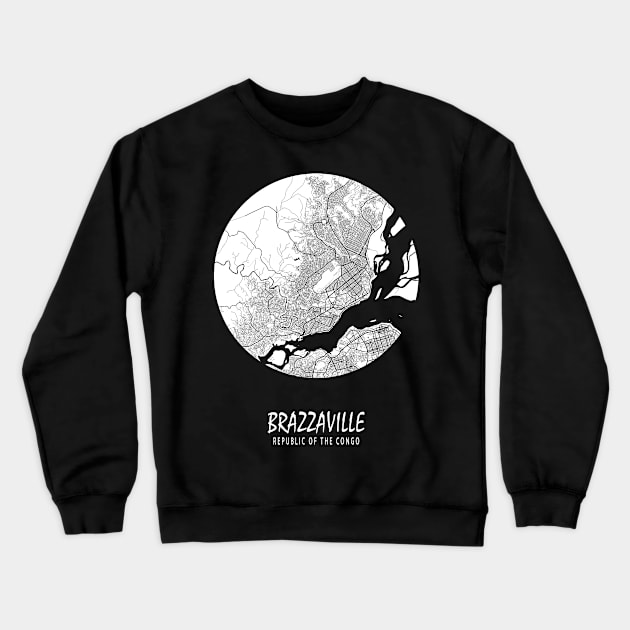 Brazzaville, Republic of the Congo City Map - Full Moon Crewneck Sweatshirt by deMAP Studio